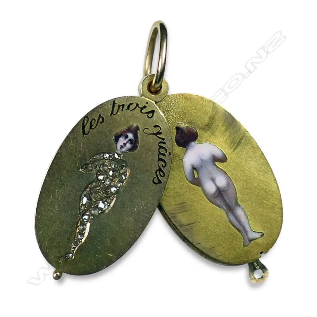 A Late 19thC French gold enamel and diamond set comical pendant, Image 1++