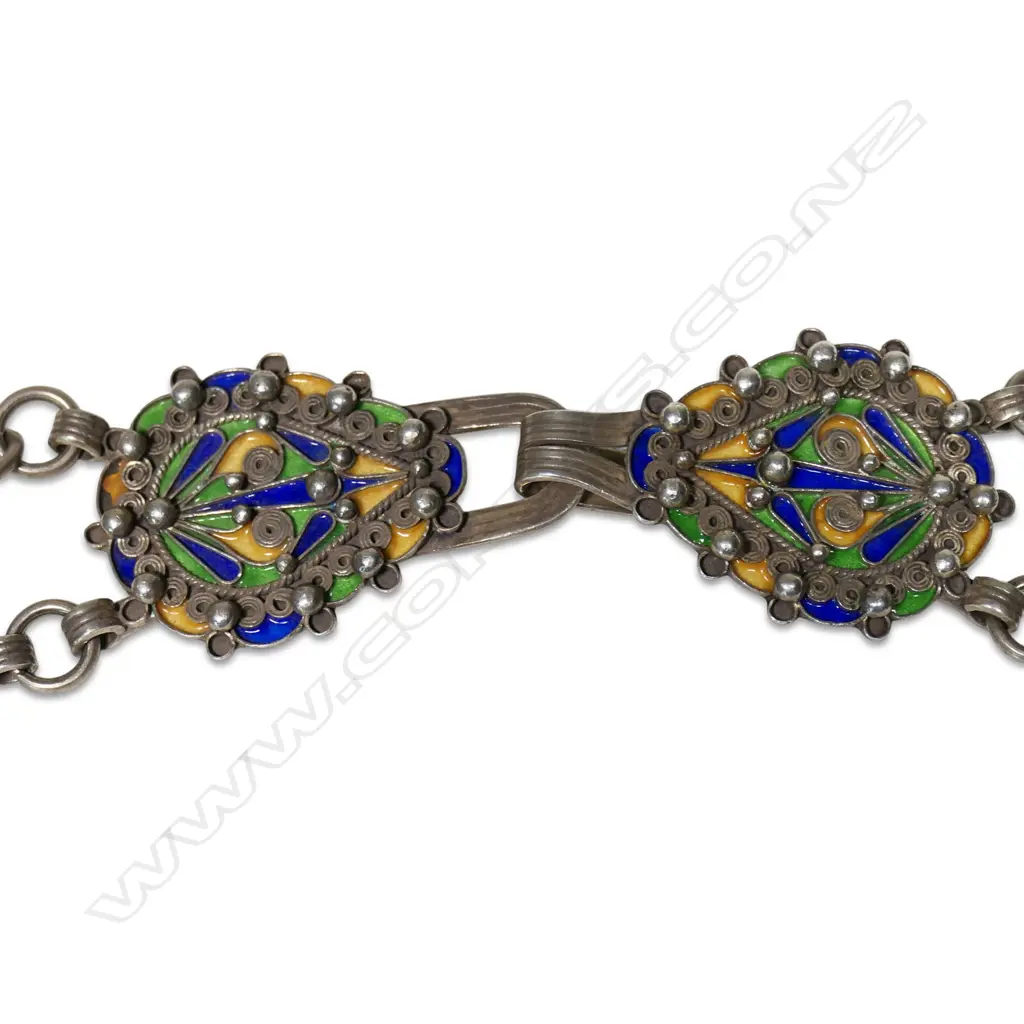 A large and impressive vintage Kabyle Berber (Algeria) silver red coral and enamel fancy necklace, Image 1++