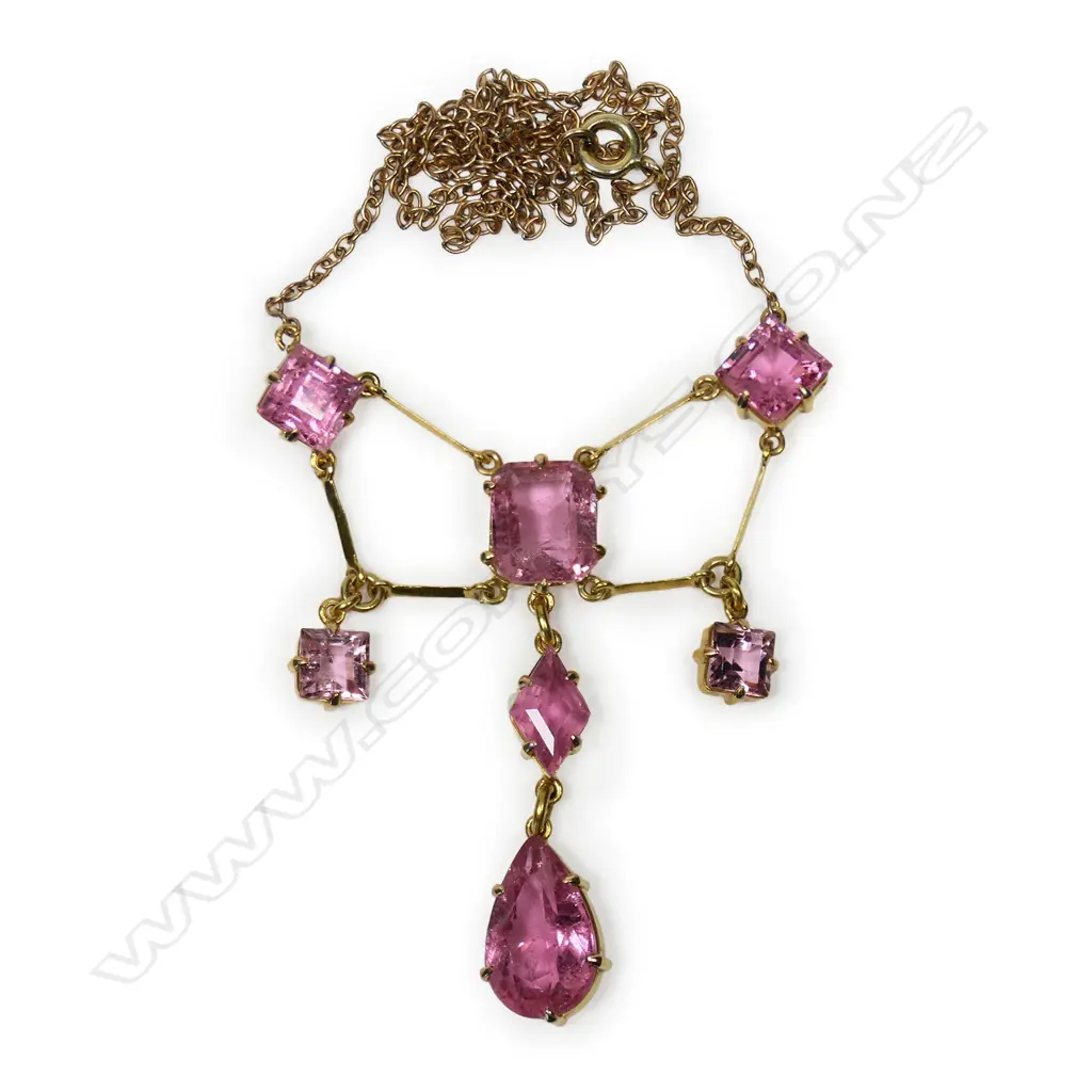 A 15ct gold late Victorian pink tourmaline necklace, Image 1++