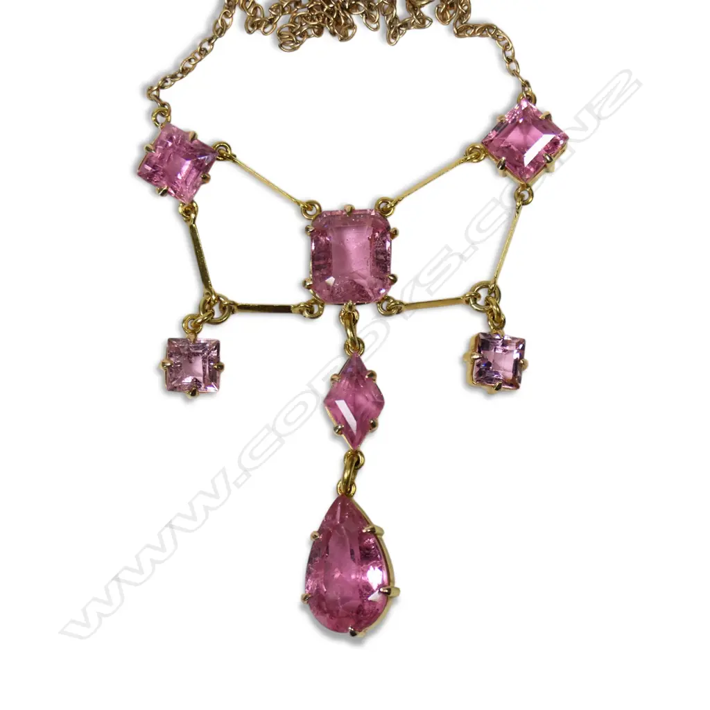 A 15ct gold late Victorian pink tourmaline necklace, Image 1++