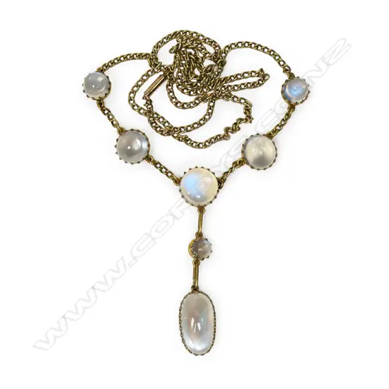 A c.1900 9ct gold and moonstone pendant necklace,