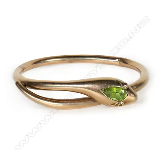 A 9ct rose gold Victorian snake bangle,