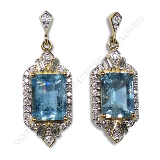 A pair of 14ct gold aquamarine and diamond drop earrings,