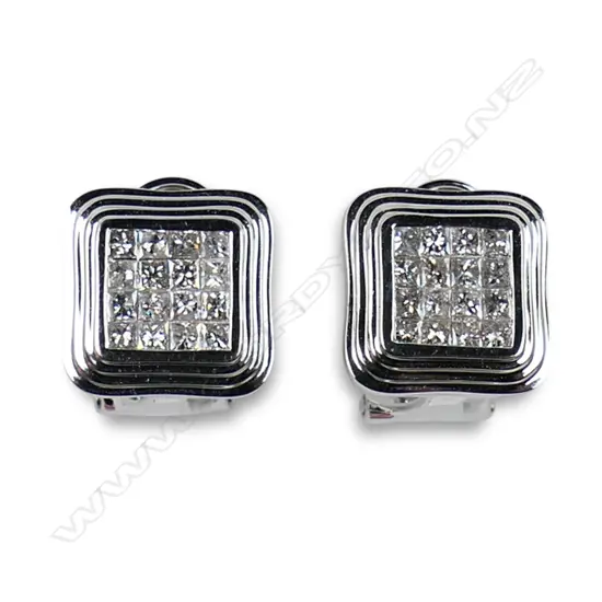 A pair of 18ct white gold and diamond earrings,