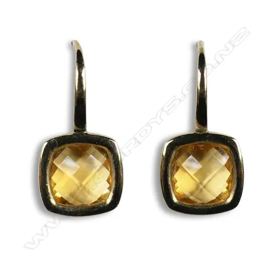 A pair of 9ct yellow gold and citrine earrings,