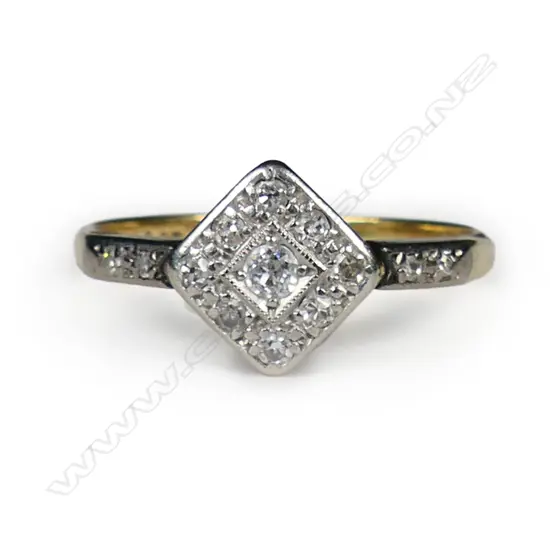 An Art Deco 18ct yellow gold and platinum diamond cluster ring,