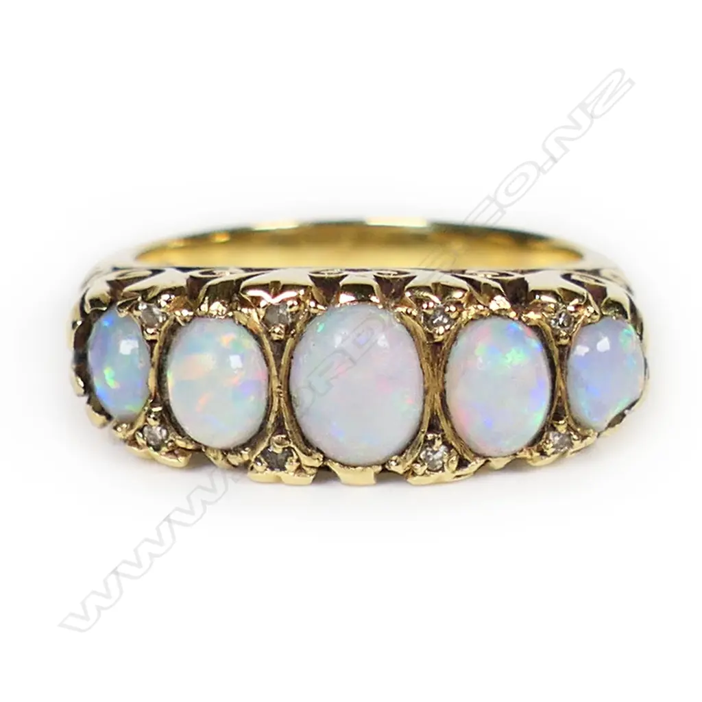 An estate 18ct gold opal and diamond ring, Image 1++