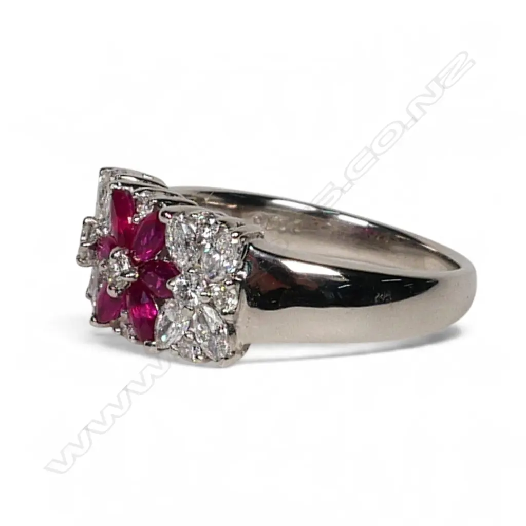 A platinum ruby and diamond ring, Image 1++