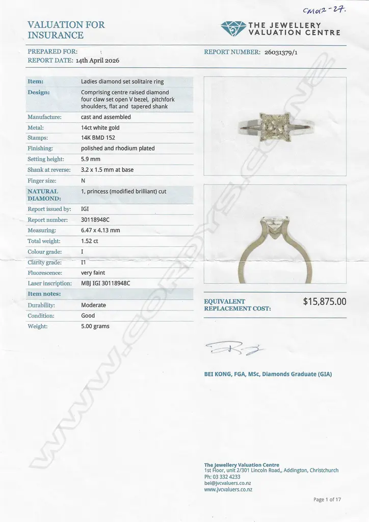 A 14ct white gold and large diamond solitaire ring, Image 1++