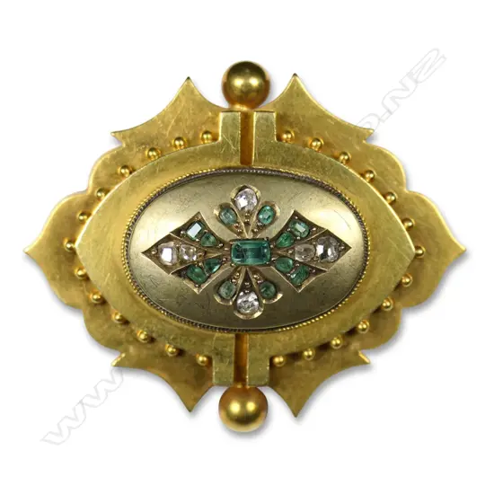 A Victorian 18ct gold peridot and diamond mourning brooch,