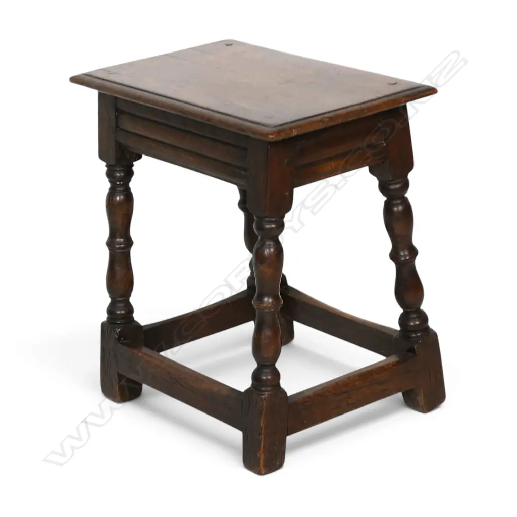 A 19thC Elizabethan style oak joint stool, Image 1++