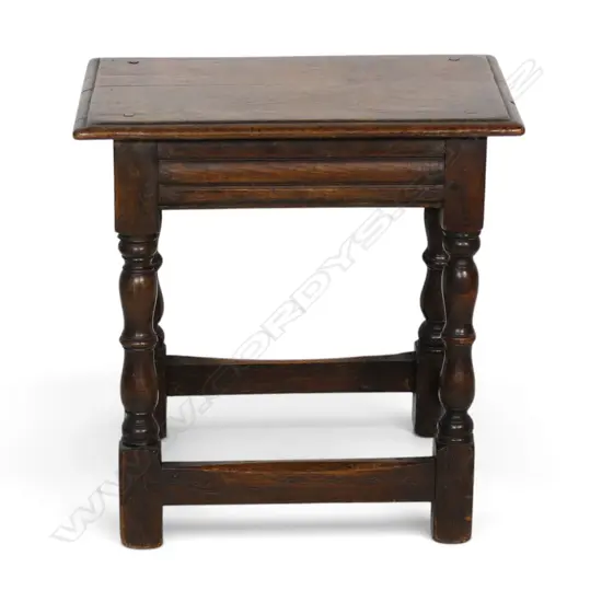 A 19thC Elizabethan style oak joint stool,
