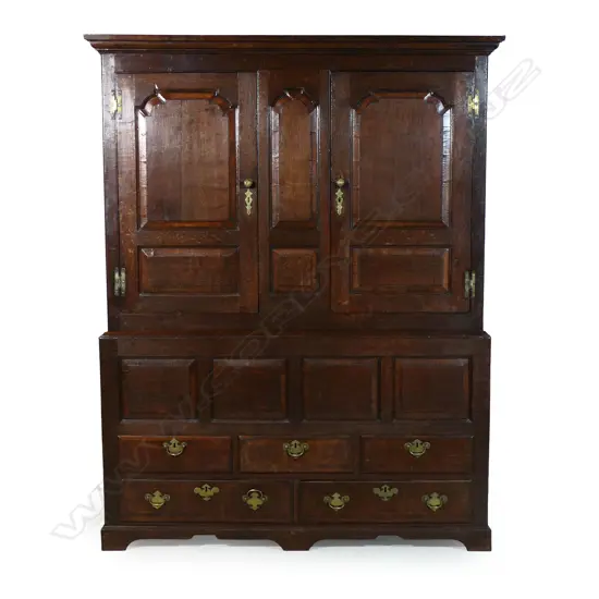 An impressive 18thC oak livery cupboard,
