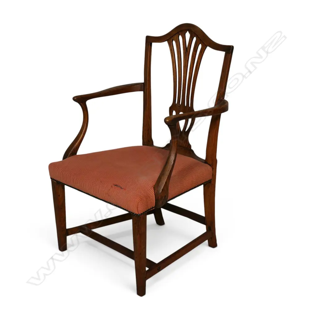 A 19thC oak Hepplewhite style open elbow chair, Image 1++