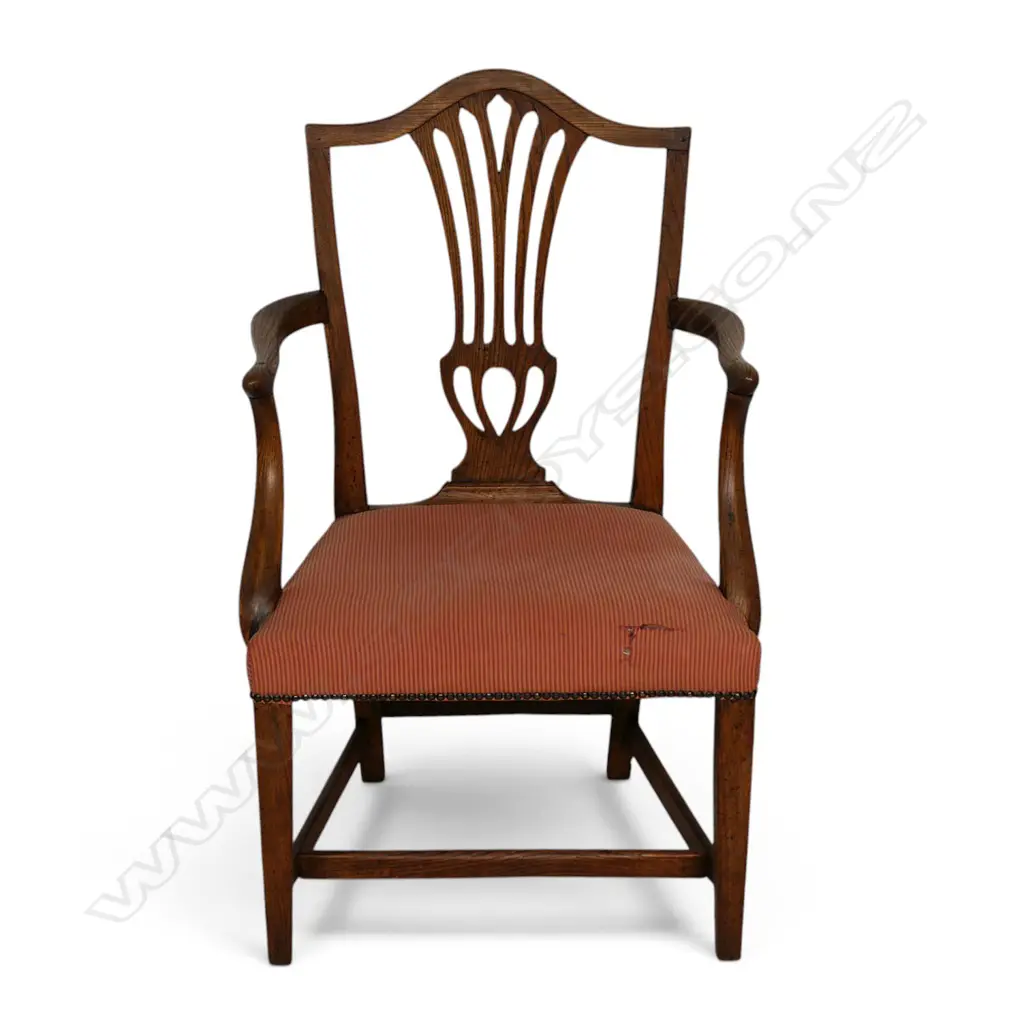 A 19thC oak Hepplewhite style open elbow chair, Image 1++