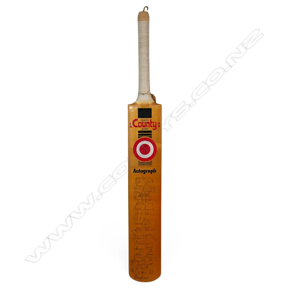 Middlesex v Leicestershire 1980s - a fully autographed Hunts County full size bat signed in ink to the face with numerous signatures Image 1++