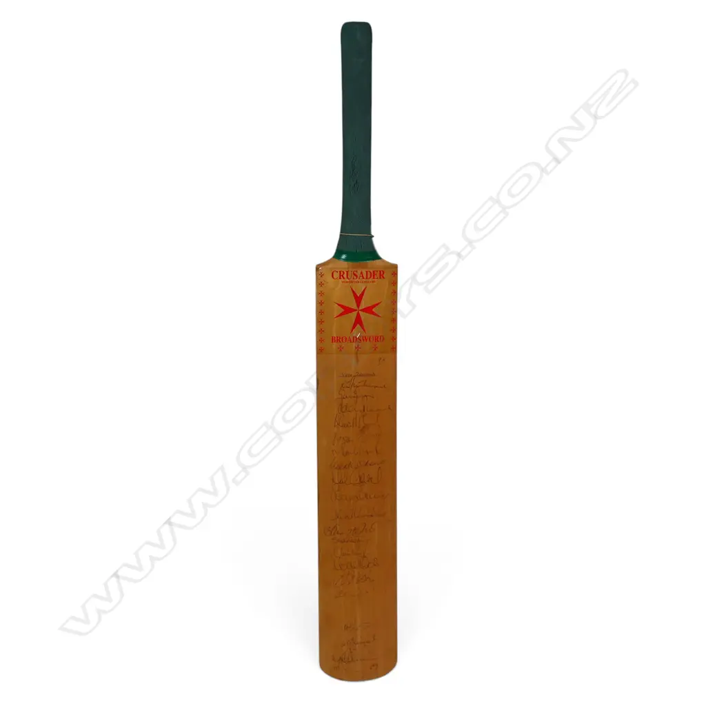 New Zealand v England 1994 - autographed Crusader Broadsword full size bat signed in ink by iconic Black Caps players, Image 1++
