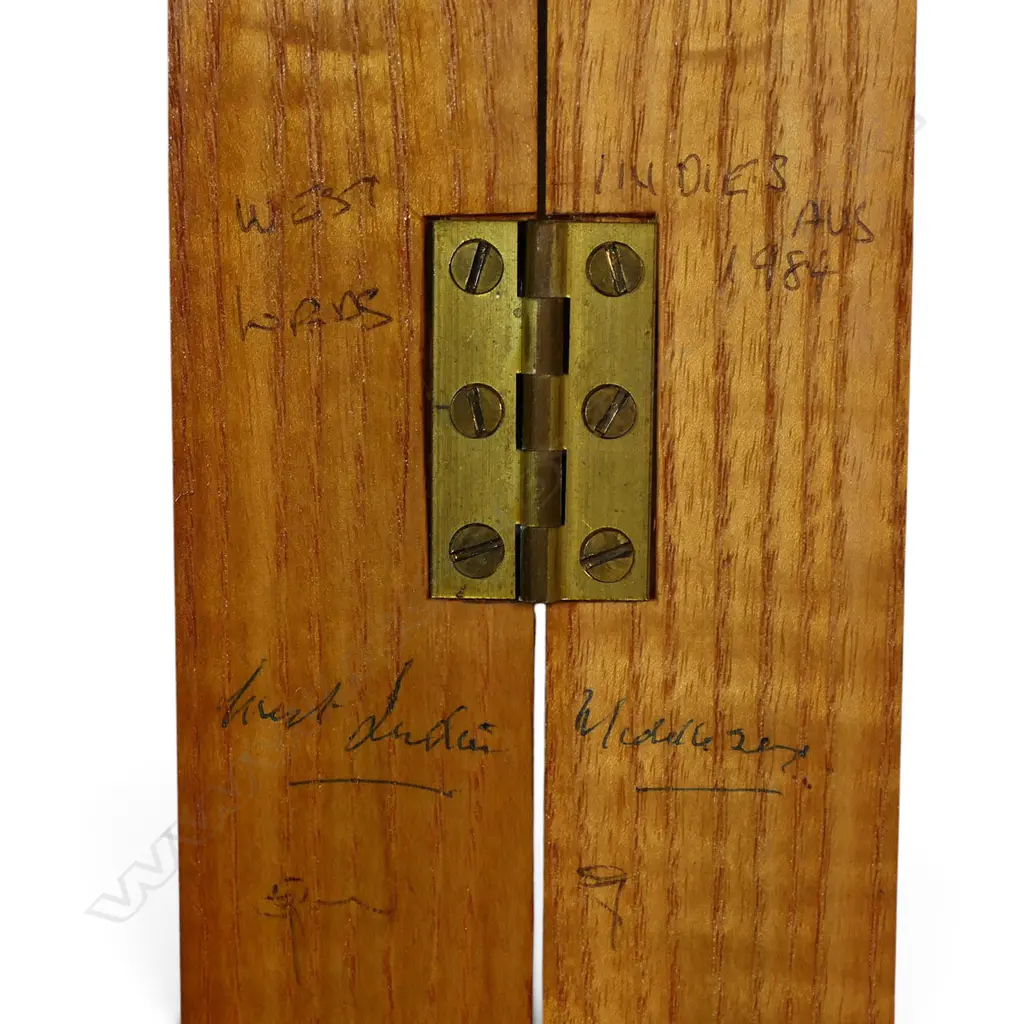 West Indies v England 1984 - autographed split and hinged cricket stump (785 mm) signed in ink by both teams - signatures significantly faded, Image 1++