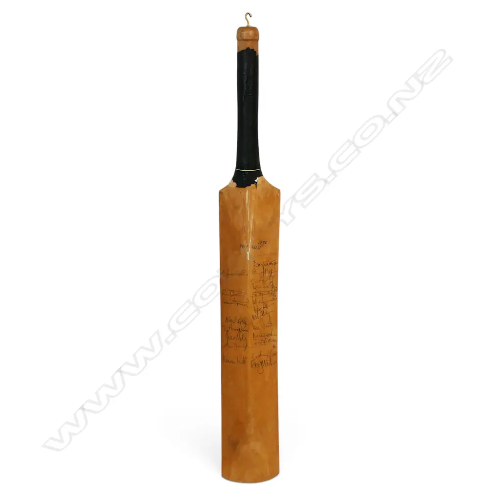 England side and Lancashire v Northampton 1990 - autographed unbranded junior size bat (700 mm) signed in ink, Image 1++