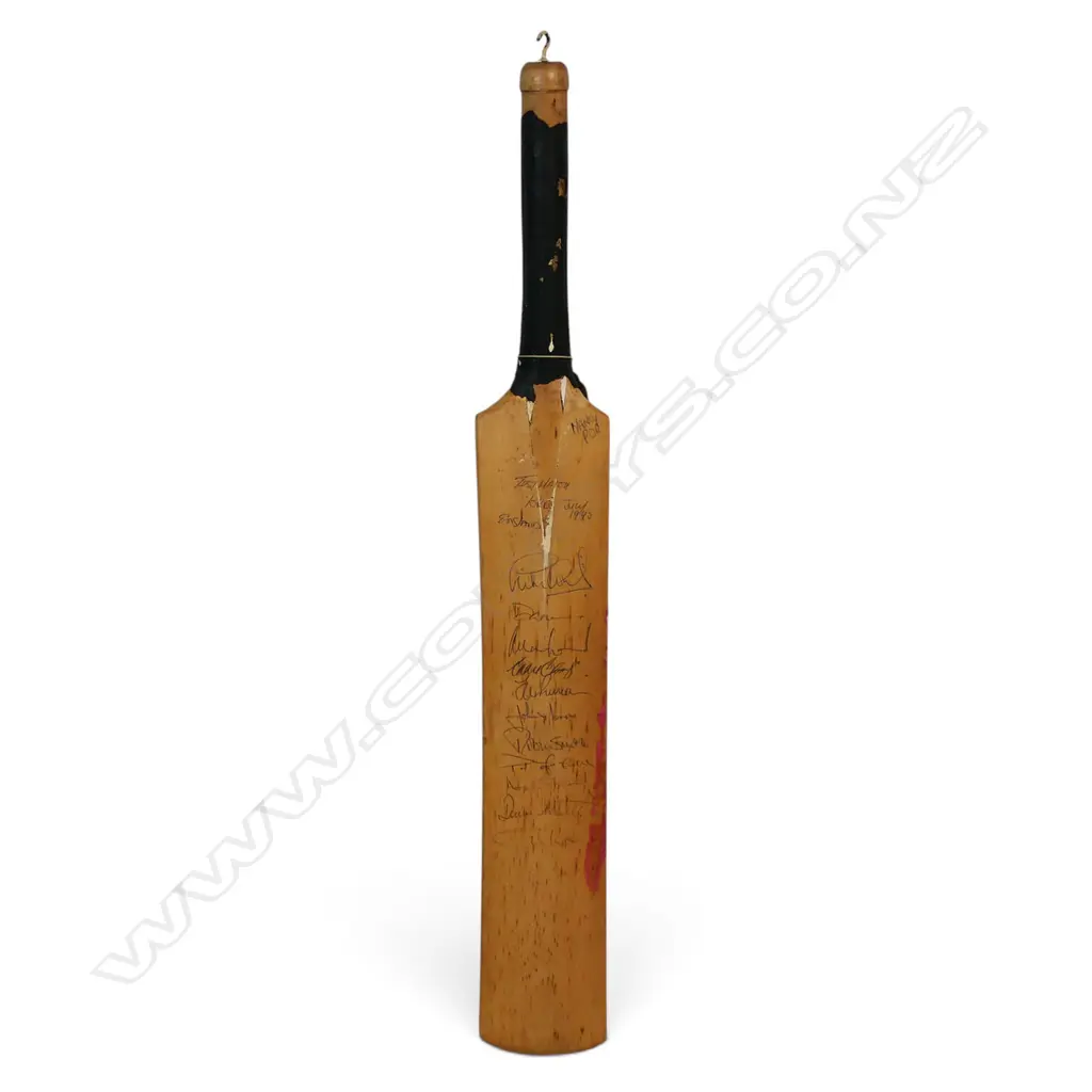 England side and Lancashire v Northampton 1990 - autographed unbranded junior size bat (700 mm) signed in ink, Image 1++
