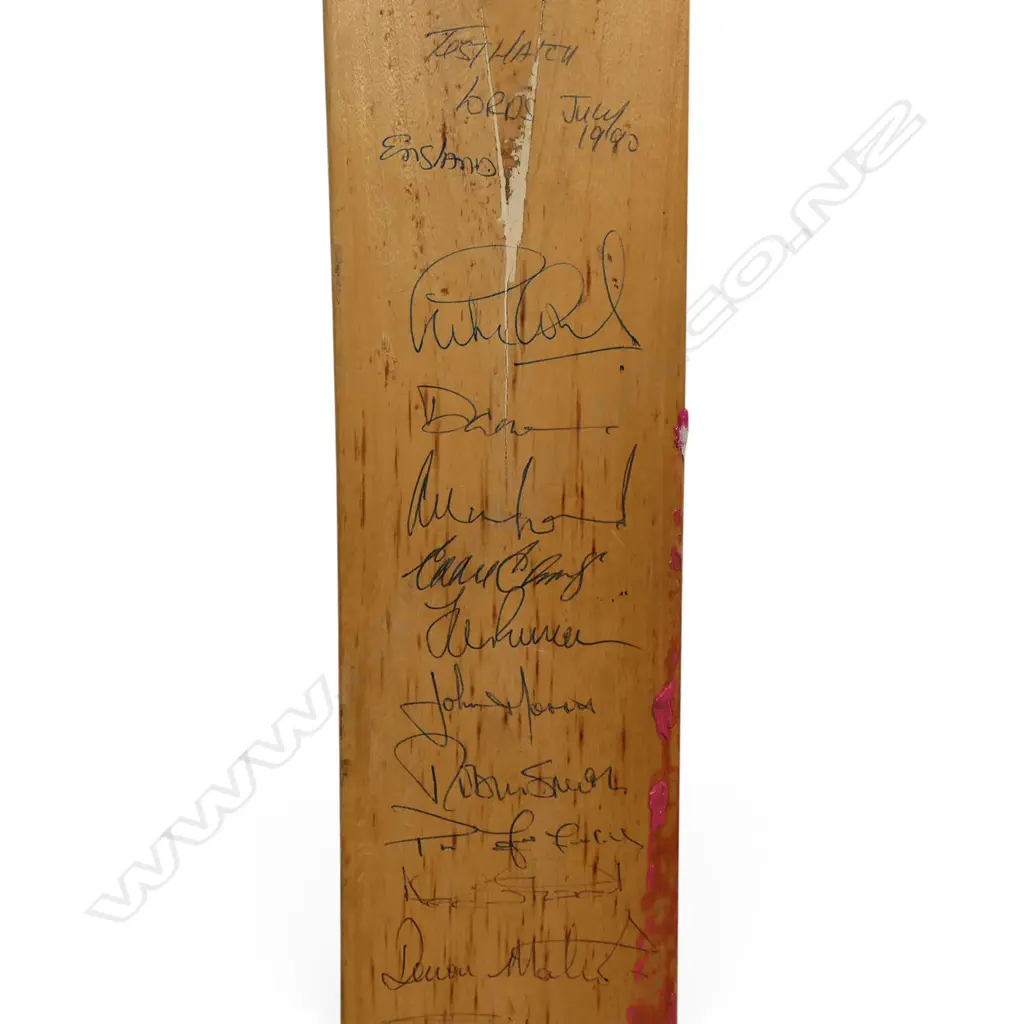 England side and Lancashire v Northampton 1990 - autographed unbranded junior size bat (700 mm) signed in ink, Image 1++