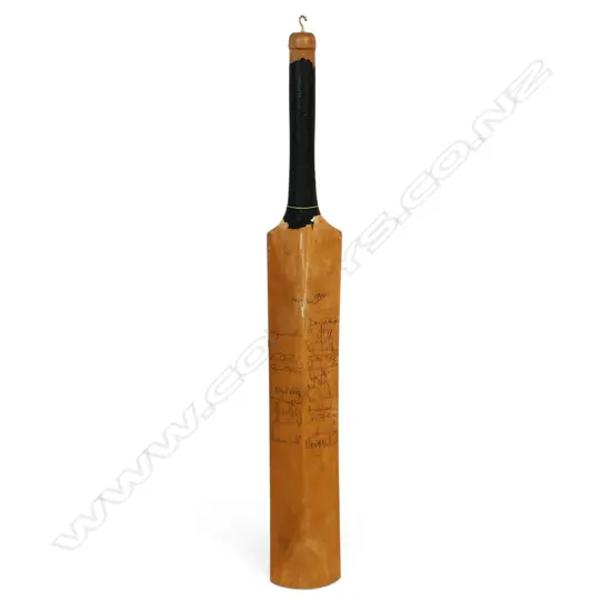 England side and Lancashire v Northampton 1990 - autographed unbranded junior size bat (700 mm) signed in ink,