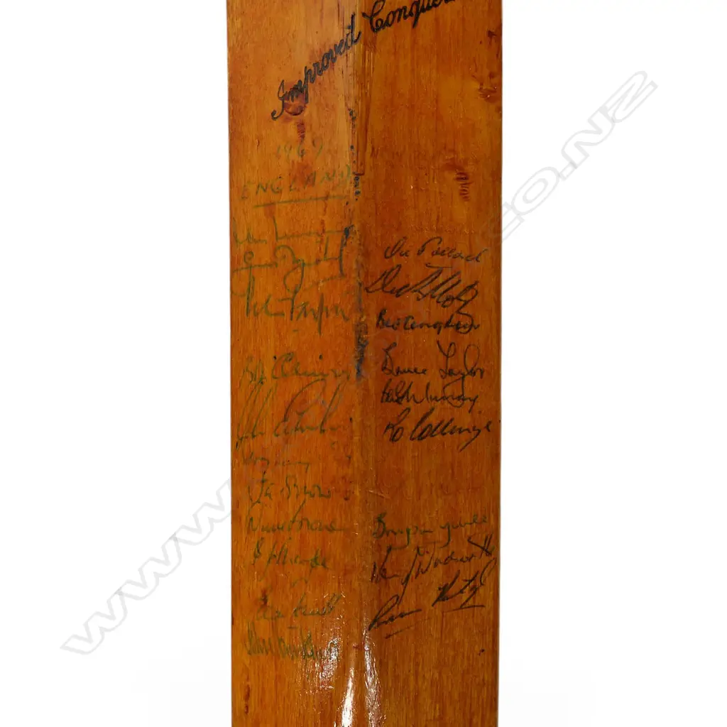 England v New Zealand and England v West Indies 1969 autographed B Warsop souvenir size bat (460 mm) signed in ink, Image 1++