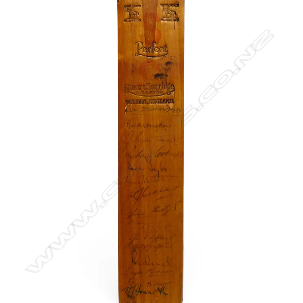 England v New Zealand 1973 - autographed Stuart Surridge miniature bat (440 mm) signed in ink, Image 1++