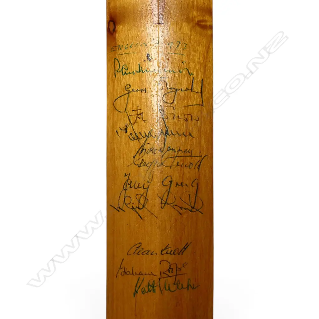 England v New Zealand 1973 - autographed Stuart Surridge miniature bat (440 mm) signed in ink, Image 1++