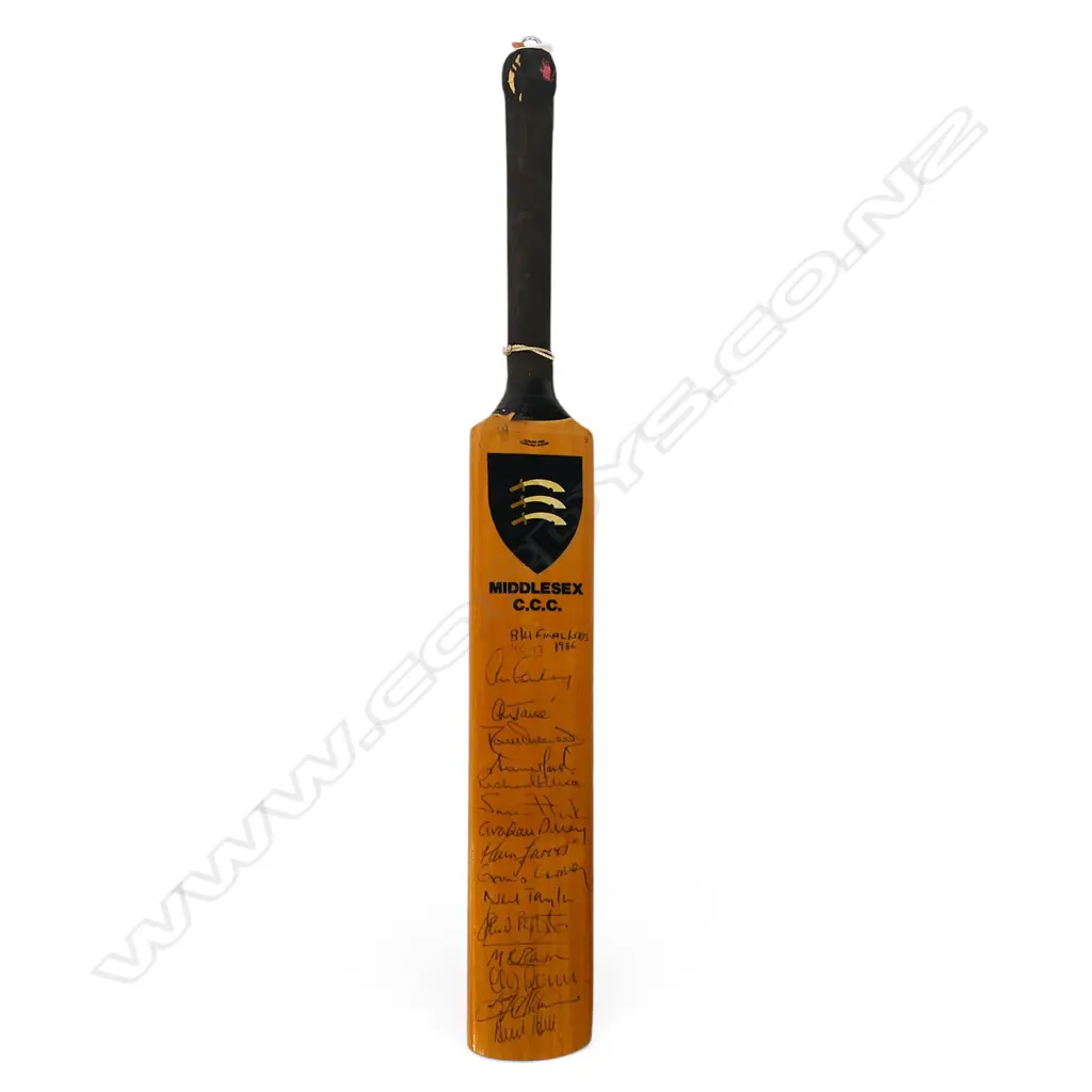 Middlesex v Kent 1986 - autographed Middlesex CCC miniature bat (460 mm) signed in ink, Image 1++