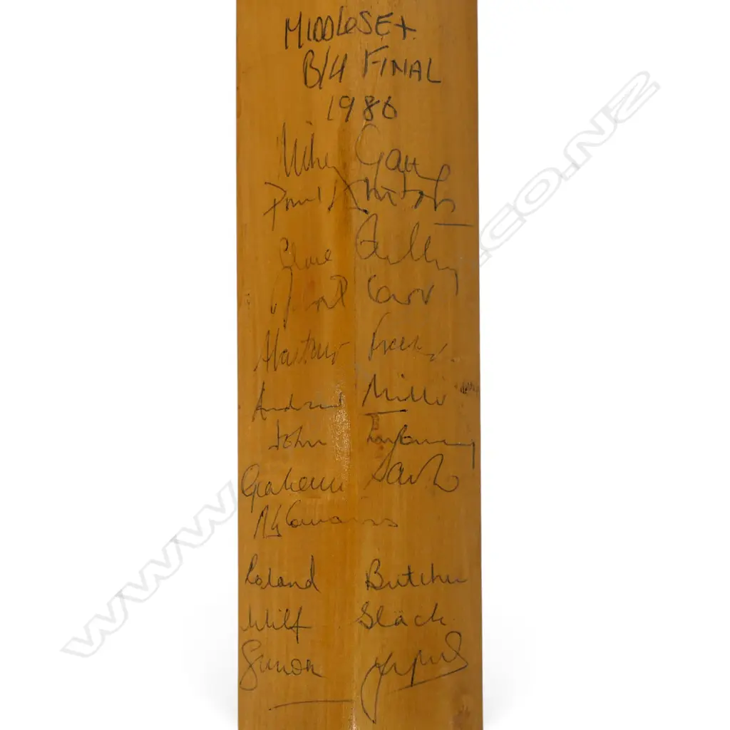 Middlesex v Kent 1986 - autographed Middlesex CCC miniature bat (460 mm) signed in ink, Image 1++