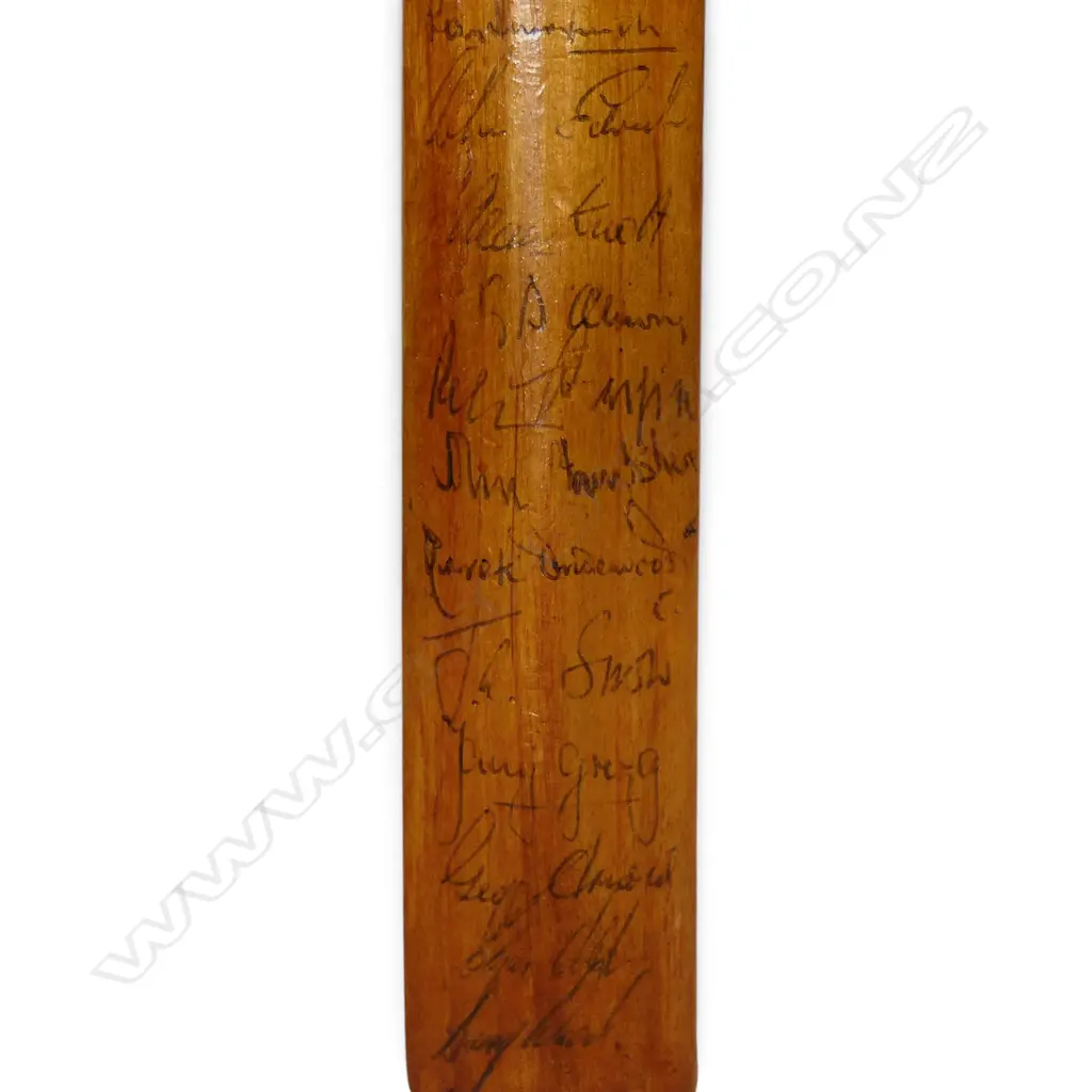 Australia v England 1972 - a printed and hand signed Gray Nicholls miniature bat (295 mm) - signed in ink on one side by the England team, Image 1++