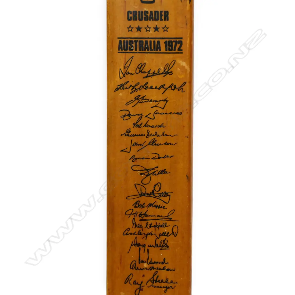 Australia v England 1972 - a printed and hand signed Gray Nicholls miniature bat (295 mm) - signed in ink on one side by the England team, Image 1++