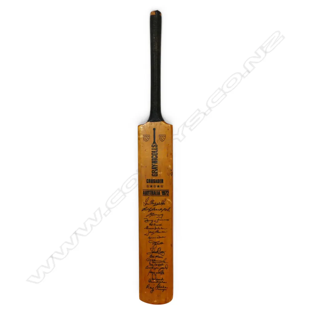 Australia v England 1972 - a printed and hand signed Gray Nicholls miniature bat (295 mm) - signed in ink on one side by the England team, Image 1++