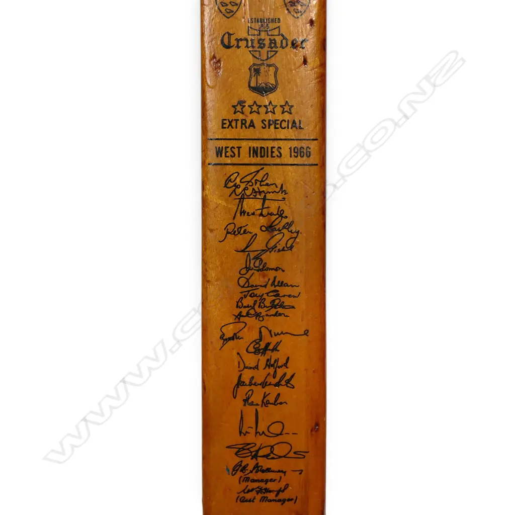 West Indies 1966 - printed (not hand signed) Crusader miniature bat (295 mm) with Gary Sobers and other legendary players, Image 1++