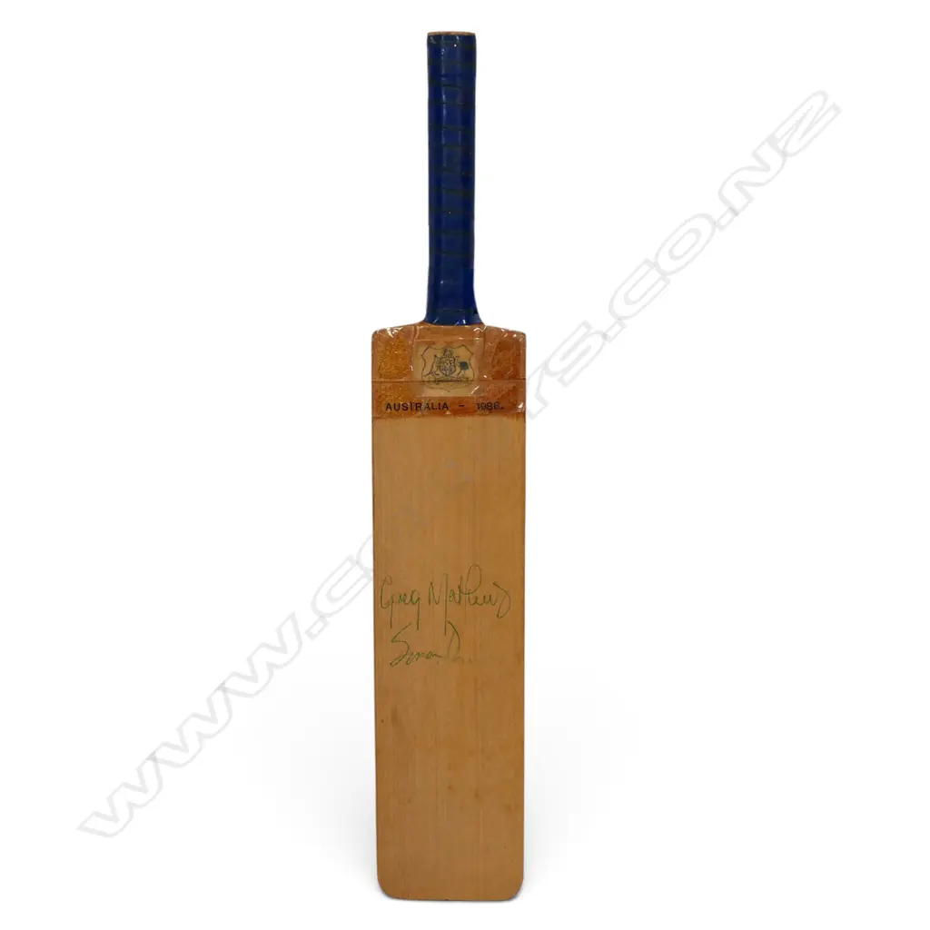 Duo of Australian players from the 1980's - autographed miniature unbranded bat (370 mm) signed in ink by Gregg Mathews and Simon Davis, Image 1++
