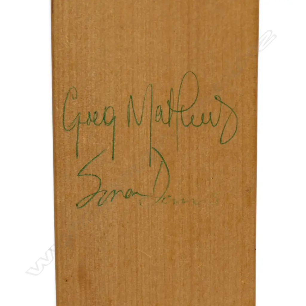 Duo of Australian players from the 1980's - autographed miniature unbranded bat (370 mm) signed in ink by Gregg Mathews and Simon Davis, Image 1++