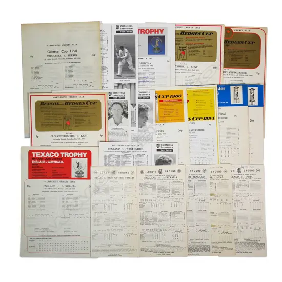 Assortment of blank scorecards from Lords 1977-2000.