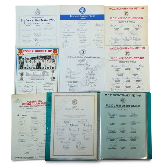 Book containing 17 printed player lists from matches played at Lords from 1979 to 1987,