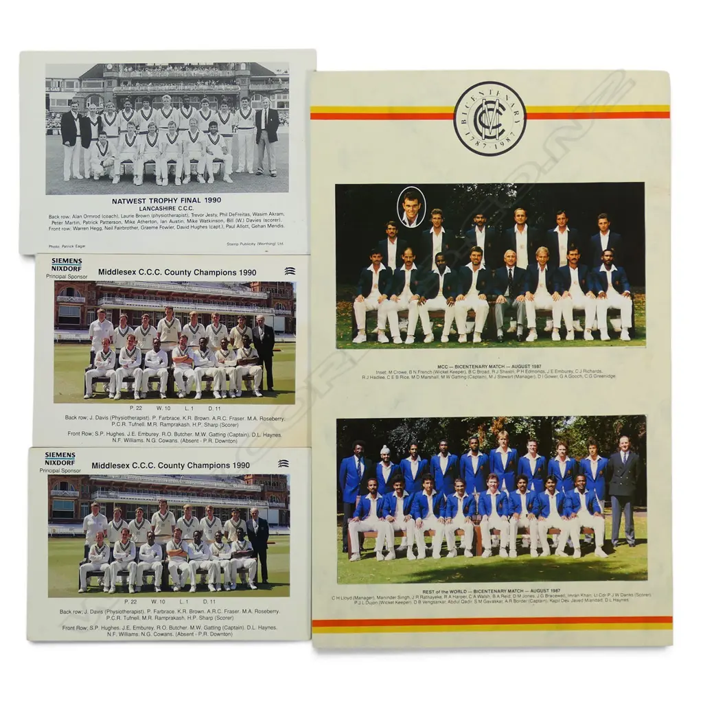 Six team photographs both County and Bicentenary Series 1987 (corresponding bats are represented in the collection), Image 1++