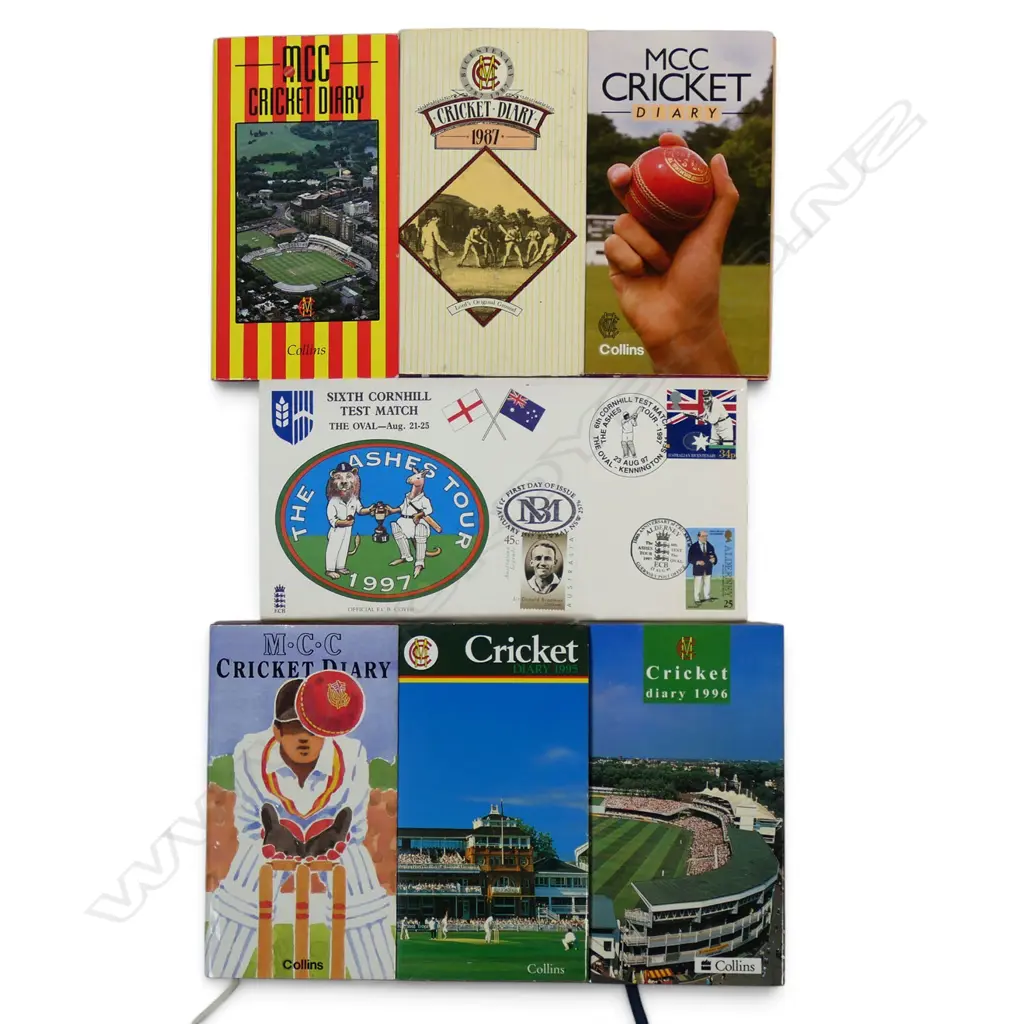 Six MCC unused diaries from 1988 to 1996 together with Ashes Tour first day cover 1997. Image 1++