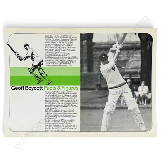 Autographed Geoff Boycott 'Facts & Figures' profile 1980 signed by Geoff Boycott.
