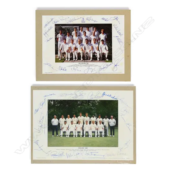 Two souvenir photographs of the New Zealand 1990 team and England 1988 team - printed with facsimile signatures.