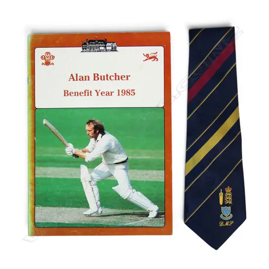Souvenir booklet for Alan Butcher Testimonial Benefit 1985 and matching tie,