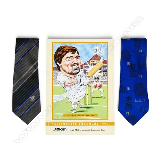 Souvenir booklet for Mike Gatting Testimonial Benefit 1996 and two ties,