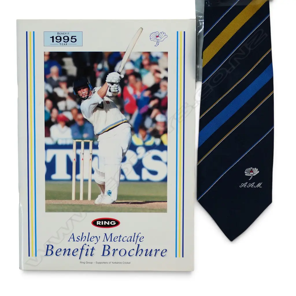 Souvenir booklet for Ashley Metcalffe Testimonial Benefit 1995 and one matching tie, Image 1++