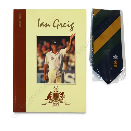 Souvenir booklet for Ian Greig (brother of Tony Greig) Testimonial Benefit 1992 and one matching tie,