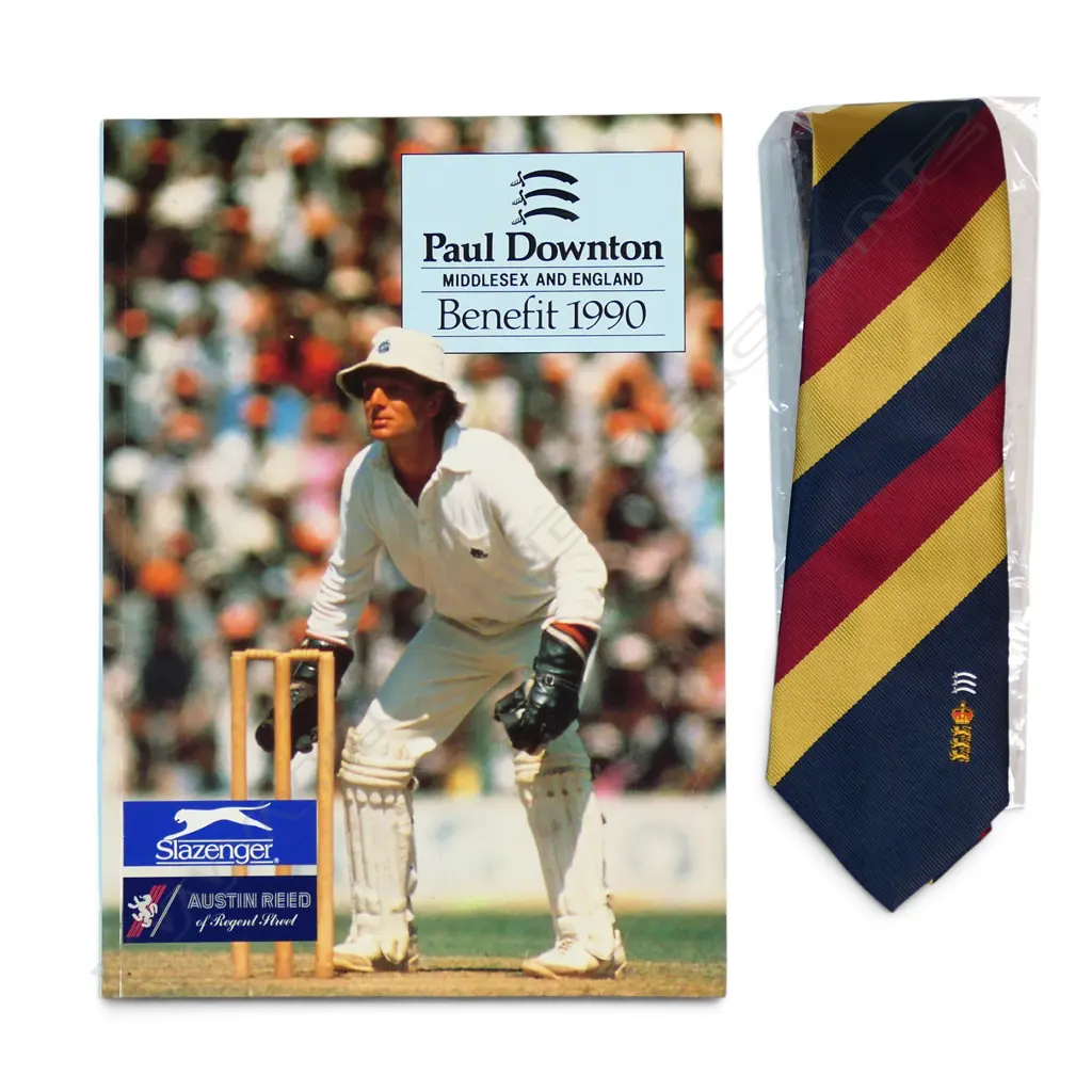 Souvenir booklet for Paul Downton Testimonial Benefit 1990 and one matching tie, Image 1++