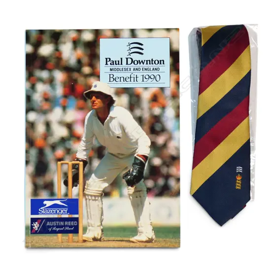 Souvenir booklet for Paul Downton Testimonial Benefit 1990 and one matching tie,