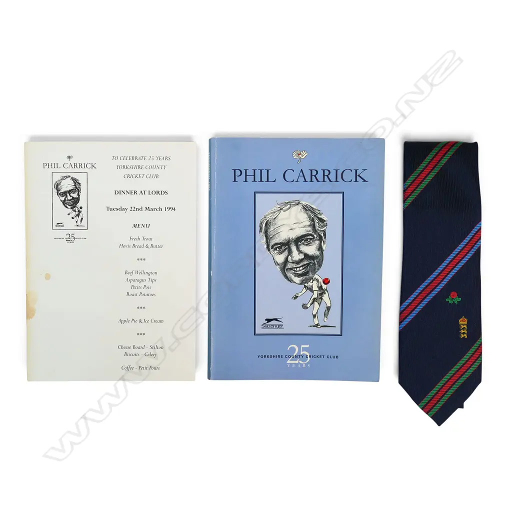 Souvenir booklet for Phil Carrick Testimonial Benefit 1994 - a Benefit dinner menu and a matching tie, Image 1++